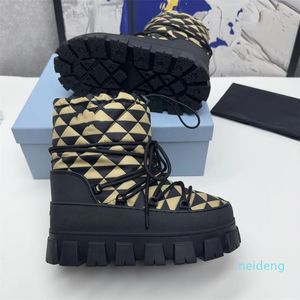 Designer -Nylon snow party boots enameled metal triangle Tech dynamic charm embossed sole pattern