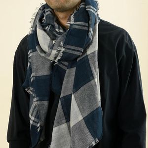 Lenços na moda inverno homens cachecol algodão linho xadrez masculino duplo lado preto marinho borla longo xale bufandas acessórios masculinos