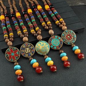 Pendant Necklaces Retro Exotic Style Thangka Wooden Bead Sweater Chain Necklace Men's And Women's Chinese Long Nepal Accessories