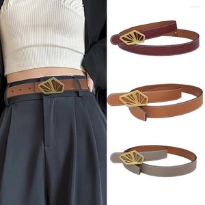 Belts Synthetic Leather Women Thin Belt 2.5cm Wide Metal Geometry Buckle For Jeans Dress