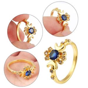 Cluster Rings Women Gold Alloy Sun Finger Ring Wandering Star Sapphire Moon And Stars250w