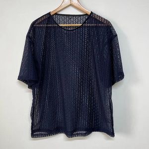 メンズTシャツスタイリッシュな高品質のメッシュシースルーセクシーなショートスリーブトップスストリート2023夏の服トレンディルーズTシャツ21F2312