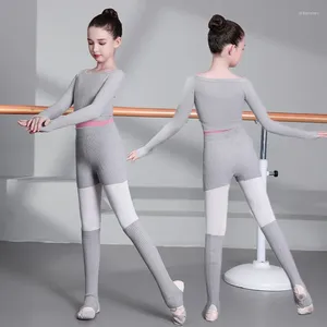 Abbigliamento da palco Moda Ragazza Balletto Ginnastica Body con spalle scoperte Manica lunga Maglione da ballo Top Pantaloncini Ginocchiere Abbigliamento per bambini Avvolgente