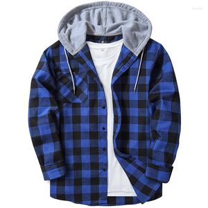 Mäns casual skjortor herr flanell hoodie pläd för män regelbundet fit skjorta jackor knapp ner långärmad lättvikt hane