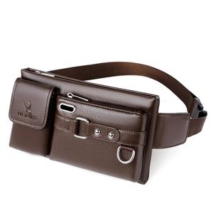 Hüfttaschen Herren Hüfttaschen Gürteltaschen Einfarbige Mehrzweck-PU-Leder-Brusttasche Mode BlackBrown Umhängetasche 231017