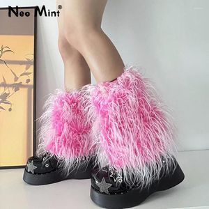 Women Socks Ins 2000s Sweet Cute Pink Lolita Girls Gradient Faux Fur Costume Leggings Y2k Goth Punk Legcovers