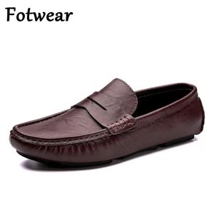 Dress Shoes Genuine Leather Men Loafers Brown Black Cow Leather Penny Loafers Adult Office Career Mens Shoes Moccasins Driving Shoes Leisure 231017