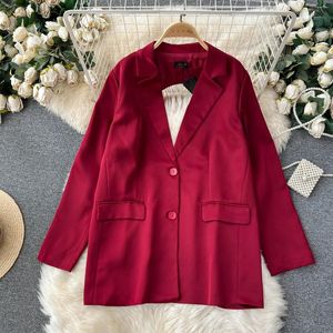 Damenanzüge VANOVICH Herbst und Winter koreanischer Stil einfarbiges Temperament Modeanzug Design hohle rückenfreie Quaste gekerbte Blazer