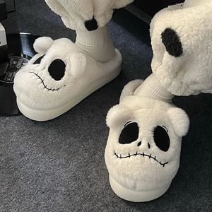 Hausschuhe Frauen Halloween Gothic Home Pelz Slipper Winter Plüsch Warme Indoor Baumwolle Schuhe Nette Lustige Geister Schädel Dicke Sohle Weiche rutschen 231017