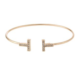 Bangle Bangle Love Designer Jóias Prego Mulheres Personalidade C Forma Moda Duplo T Diamante Incrustado Pulseira Aberta Bobina Senhoras Brace268Y