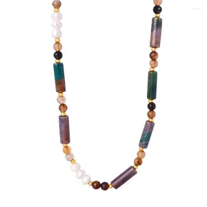 Choker Minar Handmade Multicolor Natural Stone Crystal Freshwater Pearl Beaded Necklaces Women 18K Gold Plated Titanium Steel