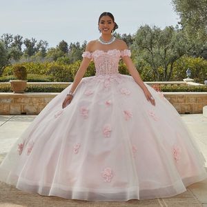 Light Red Sweetheart Sukienki Quinceanera Tiul 3d Floral Off Brithday Dance Party Sweet 16 Sukienka Vestido de 15 Anos