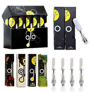 GLO Extracts Atomizers 0.8ml 1ml Empty Oil Carts 510 Thread Thick D8 Oil Cartridge Ceramic Coil Glass Tanks Vaporizer Pen with Display Box