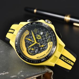 WristWatches for Men 2023 New Mens Watches Six stitches All dial work Quartz Watch Ferrar Top Luxury Brand Chronograph clock Rubber Belt fashion F1 racing car style