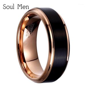 With Side Stones 8mm 6mm 4mm Black & Rose Gold Men's Tungsten Carbide Wedding Band For Boy And Girl Friendship Ring Russian W303U