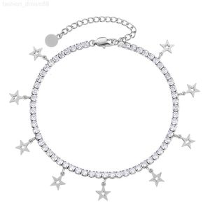 Wholesale 3mm Sliver 18K Gold Plated Stainless Steel Tennis Chain Ankle Bracelet Anklet with Stars Charms