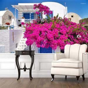 Wallpapers Custom Santorini Island In Greece Classic Flower And House Po Mural For Living Room Bedroom Wall Papers Home Decor