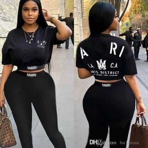 XS Designer Womens Two Piece Pants Set Sportwear Tracksuit New Letter Front And Back Printed Short Sleeve T-shirt Long Pants