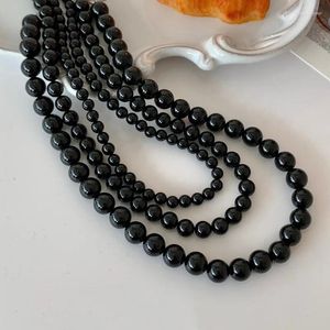Колье в корейском стиле, изысканное ожерелье с черными кристаллами и бисером, женские модные колье, классические очаровательные аксессуары, нежные украшения