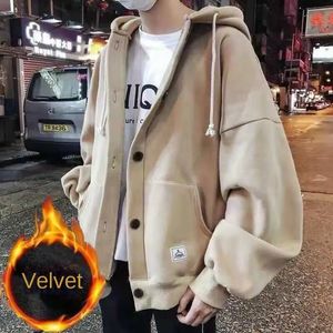 Mens Hoodies Sweatshirts Autumn Korean for Men Casual Zip Up Loose Coat Street Thick Warm Fashion Hip Hop Cardigans Hooded Jacket 231016