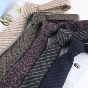 Neck Ties 7cm Natural Wool Ties for Men High Quality Brand Narrow Slim Suits Neckties Gray Navy Yellow Mens Neck Tie for Wedding Cravats 231013