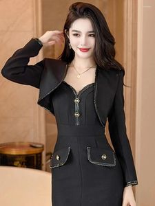 Kvinnorjackor Fashion Professional Black for Women 2023 Blazers Office Clothes Party Ytterkläder Lady Work Business Street Coat Femme