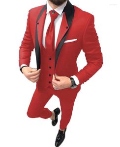 Trajes de hombre JELTOIN rojo para hombre 3 piezas boda graduación esmoquin padrinos de boda Blazer traje moda hombres traje de fiesta de negocios Homme Mariage