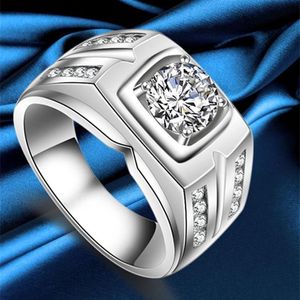 Anéis de casamento masculino anel masculino prata esterlina 925 vintage masculino cor de ouro branco clássico grande pedra cz moda jóias2660