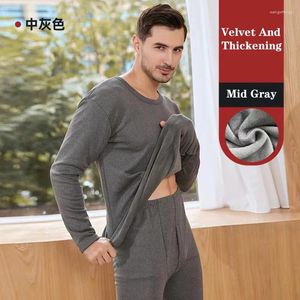 Men's Tracksuits Cation Thermal Underwear Men Long Sleeve Sets Round Neck Women Warm Clothing Two Piece Set Plush And Thicken Solid Color