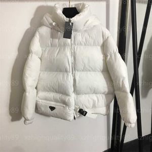 Designer-Jacke für Damen, Mäntel, weiß, langärmelig, Stehkragen, mit Kapuze, winddicht, Mantel, Sicherheitsschnalle, Dekoration, Herbst-Winter, warm, Top, Designer-Damenjacken für Damen