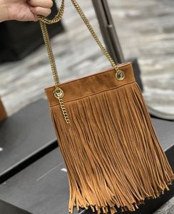 Grace Kleine Kettentasche aus Leder und Wildleder, luxuriöse Designer-Kettenriemen-Umhängetasche, doppelte Schulter, Magnetverschluss, Handtasche, verschönerte Meta-Quaste