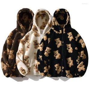 Frauen Jacken Cartoon Bär Lamm Wolle Winter Mäntel 2023 Mit Kapuze Jacke Casual Übergroßen Tops Kleidung Frauen Nette Koreanische Y2k