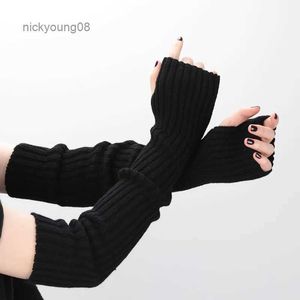 Fingerlose Handschuhe für Damen, feine lange gestrickte fingerlose Handschuhe über Ellenbogen-Armstulpen, lässige Ärmel, Punk, weiche weibliche Goth-Lolita-Accessoires, Handschuhe, L231017