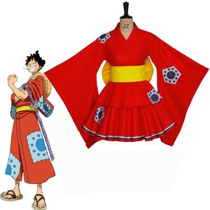 Japanese Anime One Piece Monkey D. Luffy Cosplay Kimono Costume for Adult Women Red Cardinal Halloween Party Costumes