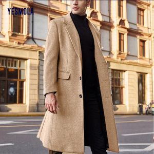 Misto lana da uomo YESMOLA Autunno Inverno Cappotto da uomo Solido Manica lunga Giacche di lana Pile da uomo Cappotto Streetwear Moda Trench Capispalla 231017