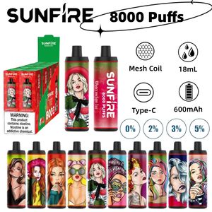 Sunfire Huge DTL 8000 Puffs Mesh Coil Electronic Cigarette Disposable Vape with 600mah Battery and 15ml Cartridge Pod Warehouse In Stock E-cigarette Pod E-cig Charger