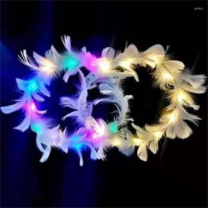 Decoração de festa LED pena grinalda coroa bandana luminosa headdress para mulheres meninas casamento natal brilho anjo halo