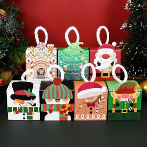 Gift Wrap 8Pcs Mini Christmas Candy Chocolate Box With Handle Santa Claus Tree Pattern Gifts Packaging Noel Party Supplies