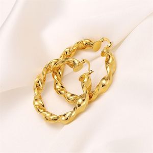 18k Gold GF ed Hoop Earrings Women 40MM Big Chunky Thick Heavy 197h