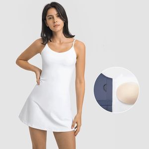 LU LU LEMONS Strap women-714 Yoga Thin Tennis Tank Tops with Chest Pad High Elastic Slim Fit Breathable Sports Dress