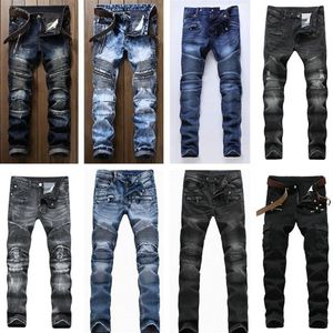 Calças de brim dos homens angustiado rasgado magro jean moda magro motocicleta moto motociclista causal dos homens calças jeans hip hop roupas jeans clot254j