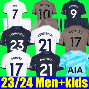 Neue SON 23 24 Fußballtrikots KULUSEVSKI RICHARLISON PERISIC SPURS PEDRO PORRO 2023 2024 DANJUMA ROMERO Torwart GK Fußball-Kit-Shirt Männer Kinder-Kit-Set Unifomrs Neu