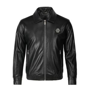 Plein bear jaqueta masculina de couro sintético, jaqueta fina de outono e inverno para motocicleta pu faur, manga comprida, casacos 841613