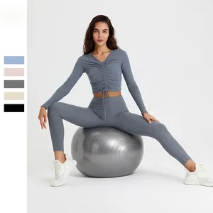 Aktiva uppsättningar 2 -stycken Set Women's With Logo Spring Yoga Suit andas elastisk löpande sportkondition lång