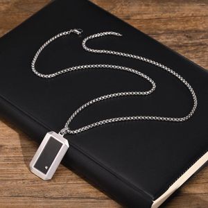Pendant Necklaces Men's Dog Tag Waterproof Stainless Steel Box Chain Collar With Cubic Zirconia Stone