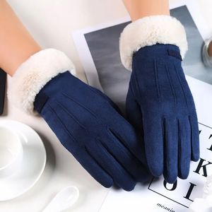 Cinco Dedos Luvas Mulheres Luvas de Inverno Tela Quente Luvas de Pele Feminina Luvas de Dedo Completo Luva Condução À Prova de Vento Gants Hiver Femme Guantes 231017