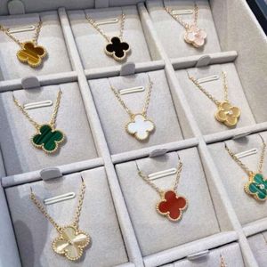 Colar feminino de quatro folhas, versão alta, 18k, ouro, branco, fritillaria, ágata vermelha, dupla face, pingente de grama da sorte, corrente de clavícula