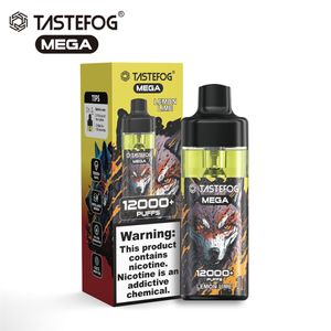 100% Original TasteFog Mega 12000 Puffs Wholesale Refillerable och laddningsbar VAPE E-cigarett Pod Kit 2% 15ML 650mAh 12 smaker i lager