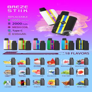 Serbatoio originale Breze Stiik al 100% fino a 2000 sbuffi di sigaretta elettrica monouso Vape Baccelli monouso 2000 sbuffi Vapes