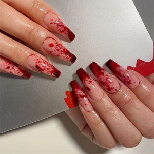 False Nails 24st Halloween Blood Drops Gradient Press On Super Long Ballerina Färdig nagel Manikyr Art Decoration 231017